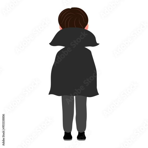 Flat Vector Illustration of Kid Boy Wearing a Dracula Halloween Costume, Cartoon Character Set For Animation, Various Views, Poses and Gestures. Item 2
