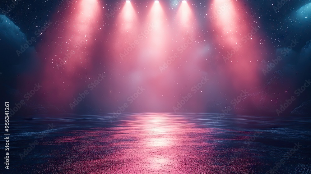 Dark background with lines and spotlights, neon light, and night view. Abstract pink background. Dark background with lines and spotlights, neon light, and night view. Abstract pink background.