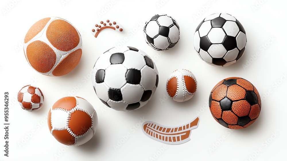 A collection of various soccer balls in different sizes and colors arranged artistically. Perfect for sports-themed designs. A collection of various soccer balls in different sizes and colors arranged artistically. Perfect for sports-themed designs.