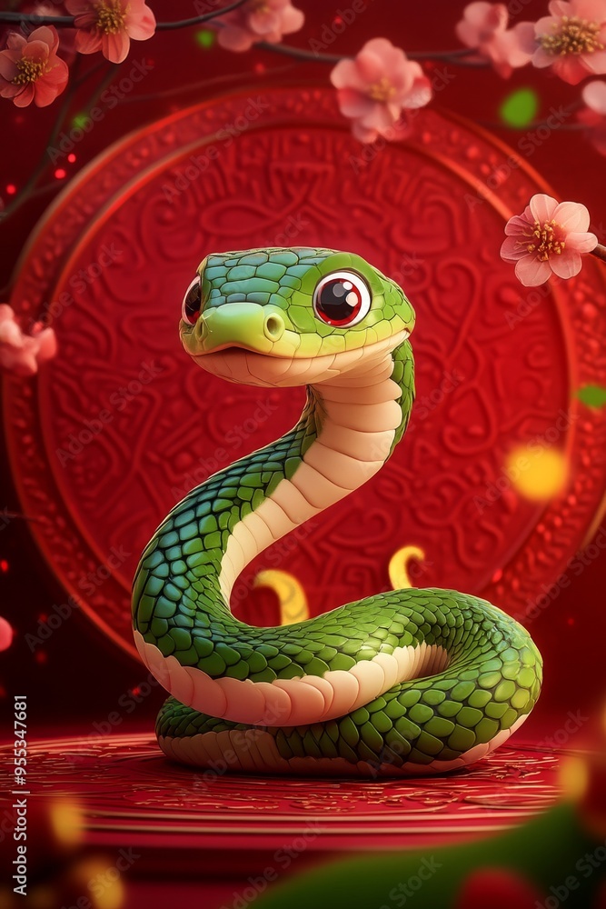 2025 Year of the Snake New Year's card template with Japanese pattern and Snake. postcard, design 2025 Year of the Snake New Year's card template with Japanese pattern and Snake. postcard, design