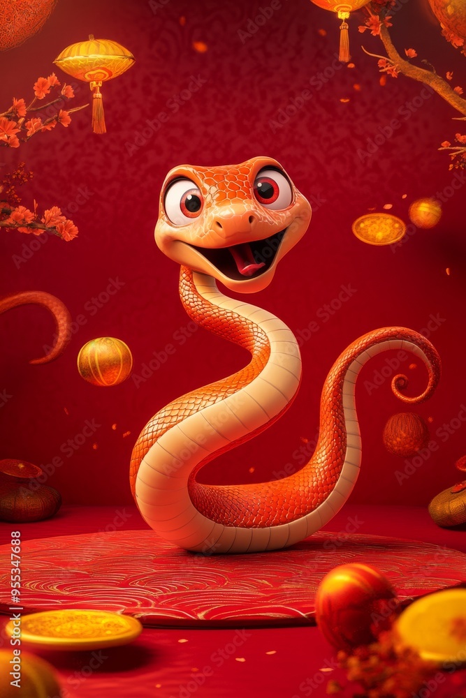 2025 Year of the Snake New Year's card template with Japanese pattern and Snake. postcard, design 2025 Year of the Snake New Year's card template with Japanese pattern and Snake. postcard, design