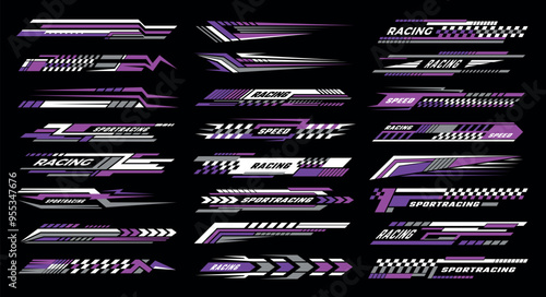 Sport stripes. Design template of race car vinyl recent vector badges or emblem collection