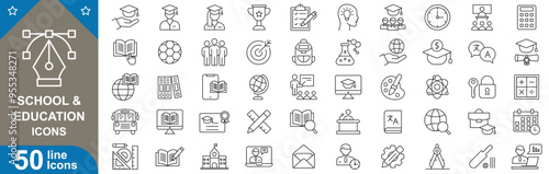 School and education line icons set. Classroom, student, education, online, e-learning, achievement, tools, success and more. vector illustrator.