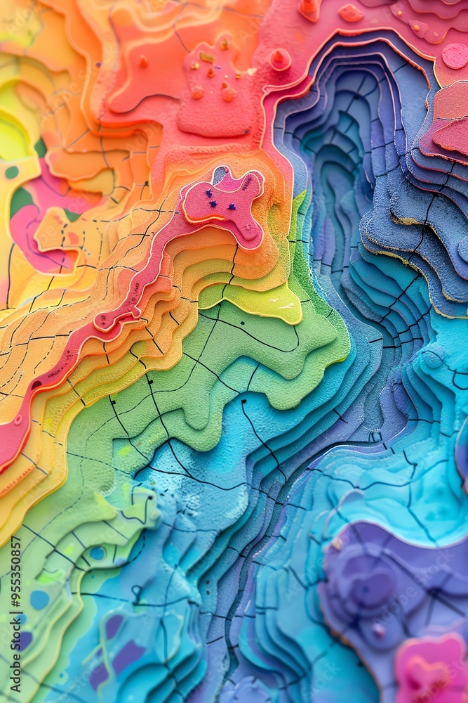 Topographic map in vivid colors indicating elevation levels Topographic map in vivid colors indicating elevation levels