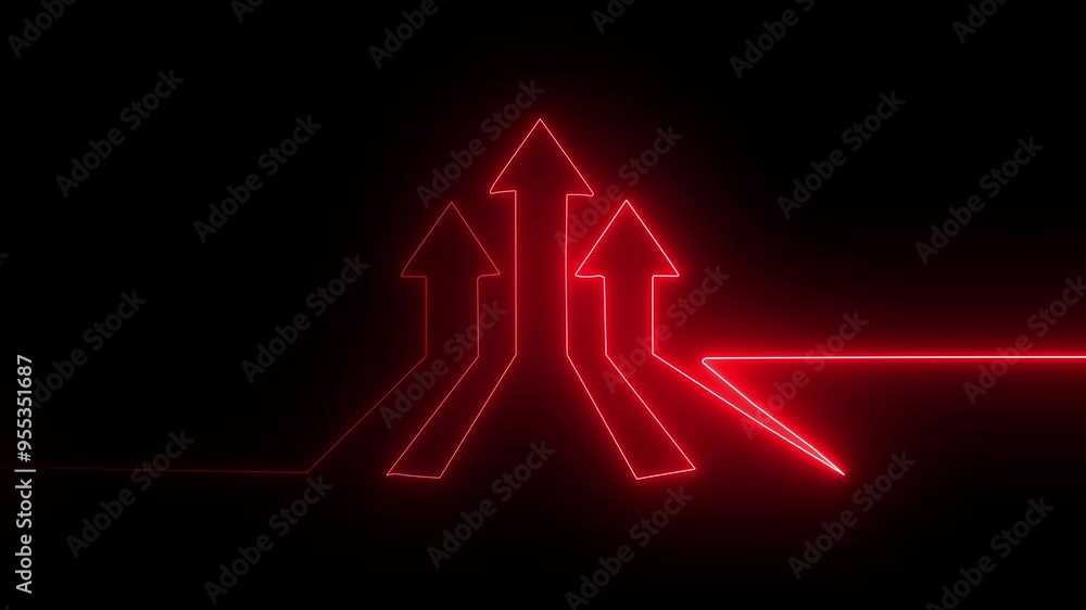 Glowing neon line icon and up arrow isolated on transparent background. Arrow growth up concept , Money, profit, investment, growth business, economy, finance and success Glowing neon line icon and up arrow isolated on transparent background. Arrow growth up concept , Money, profit, investment, growth business, economy, finance and success