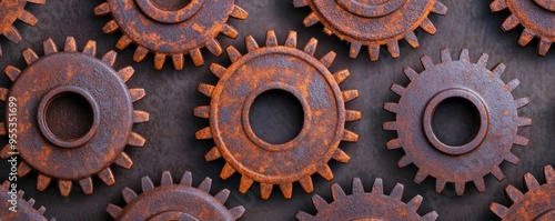 Rusty gears provide a vintage mechanical aesthetic, perfect for industrial-themed designs and backgrounds.