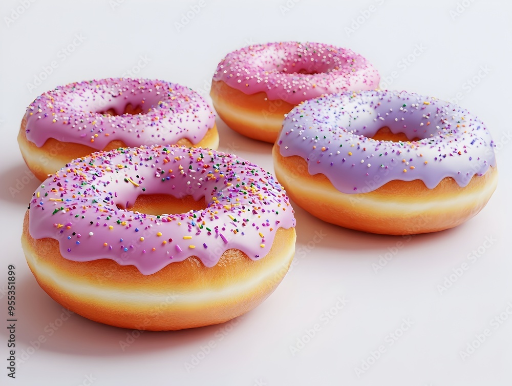 Vibrant Glazed Donuts with Sprinkles Against Clean White Backdrop Minimalist Confectionery Delights Vibrant Glazed Donuts with Sprinkles Against Clean White Backdrop Minimalist Confectionery Delights