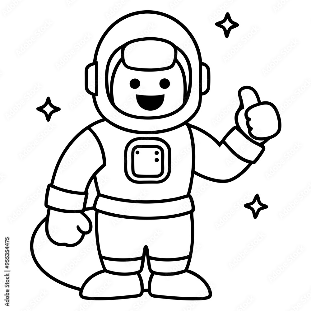 Astronaut giving a thumbs up in space, minimalist line art Astronaut giving a thumbs up in space, minimalist line art