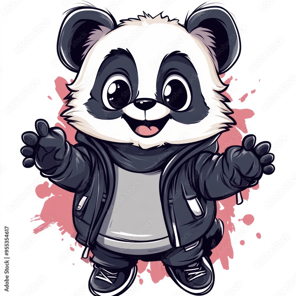 Fototapeta premium Cute Cartoon Panda Wearing a Leather Jacket