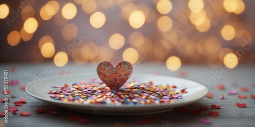 Plate with small heart shaped confetti o. photo