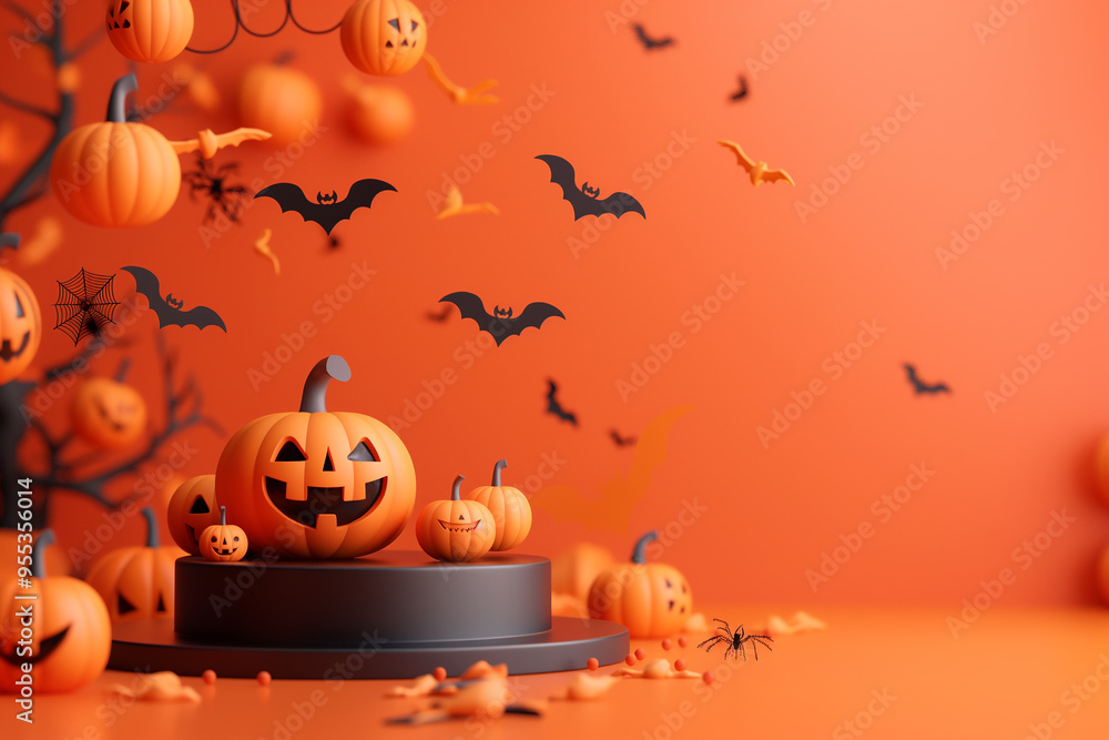 A Halloween scene with pumpkins and bats A Halloween scene with pumpkins and bats