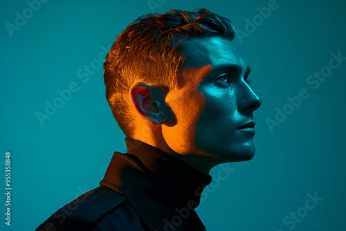 Side portrait of a man, stylish fashion photo, beautiful lighting