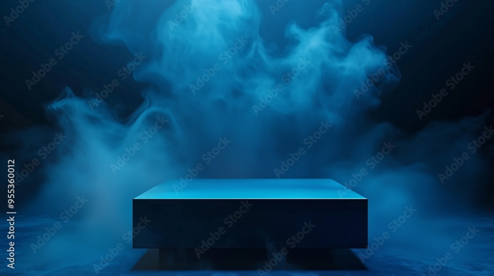 A sleek 3D podium with ample empty space, surrounded by cascading water effects, set against a light blue background, ideal for hydration and wellness product advertising