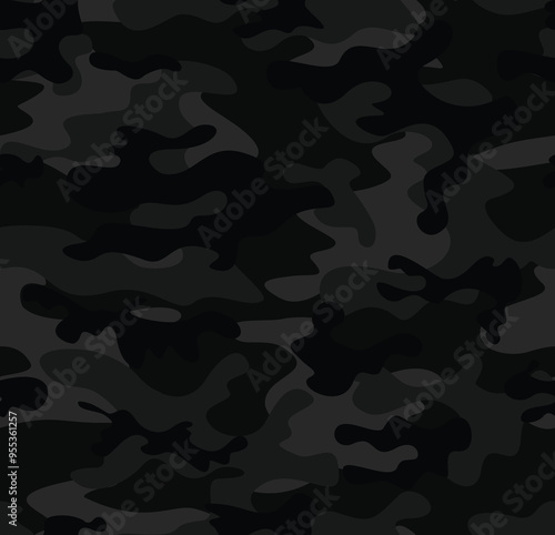 black camouflage background, dark vector pattern, seamless night texture, army design