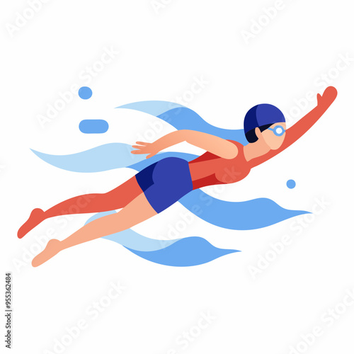 Swimming Vector on White Background, Silhouette