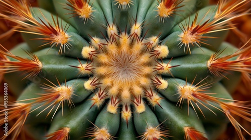 Exploring the geometric beauty of Echinocactus grusonii with intricate spine patterns photo