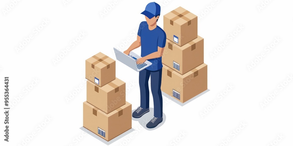 Delivery worker struggles to find the best way to deliver packages at a busy location Delivery worker struggles to find the best way to deliver packages at a busy location