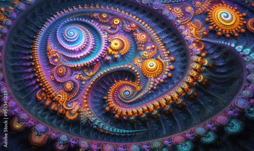 Lacy vibrant clockwork pattern in a digital fractal art style showcasing intricate designs and colorful elements Lacy vibrant clockwork pattern in a digital fractal art style showcasing intricate designs and colorful elements