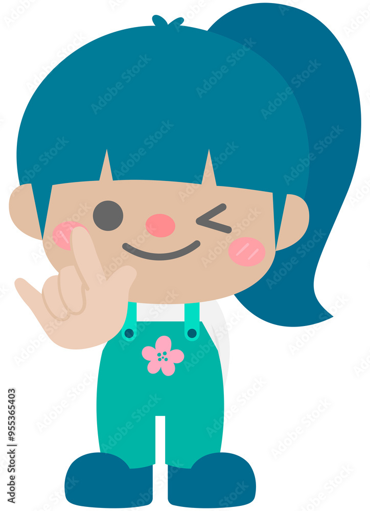 Cute ponytail girl showing hand sign I love you Cute ponytail girl showing hand sign I love you