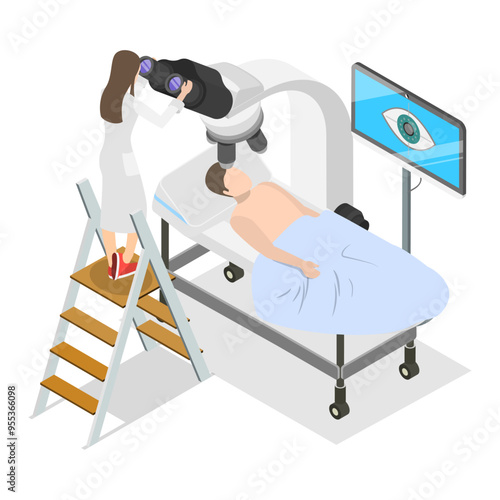 3D Isometric Flat Vector Illustration of LASIK Surgery, Eye Sight Improvement. Item 3