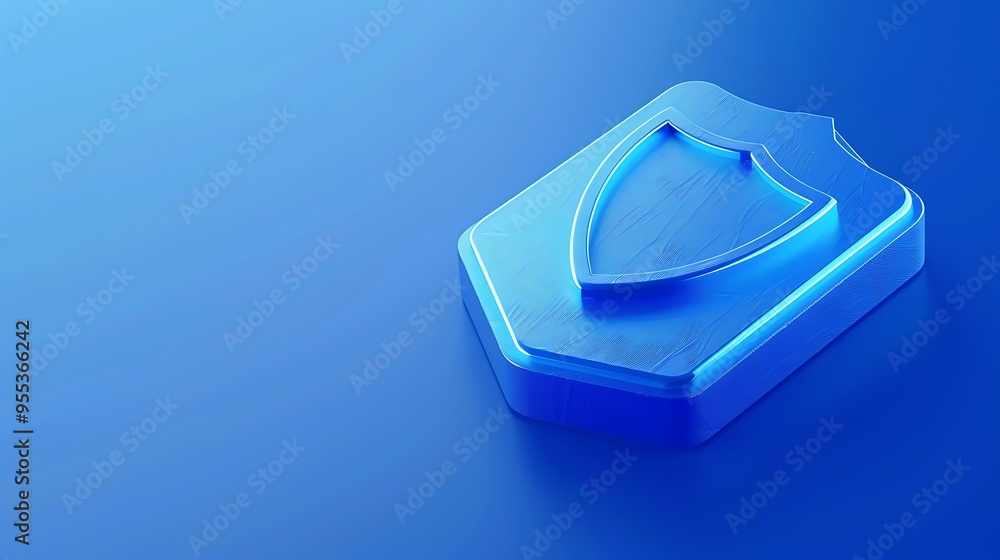 3D shield icon on a blue background, symbolizing security, protection, and safety in a modern, abstract style. 3D shield icon on a blue background, symbolizing security, protection, and safety in a modern, abstract style.