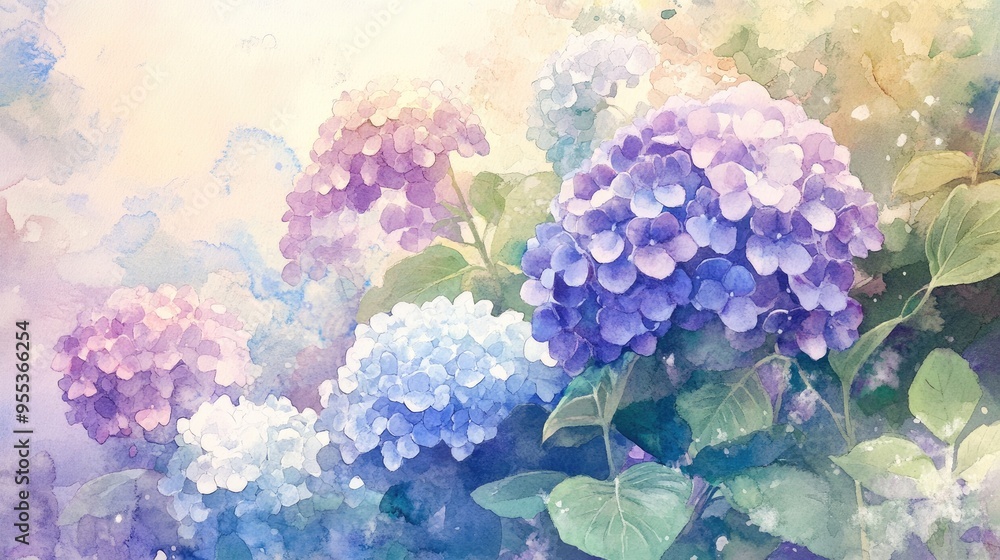 custom made wallpaper toronto digitalWatercolor illustration of hydrangea flowers in a garden