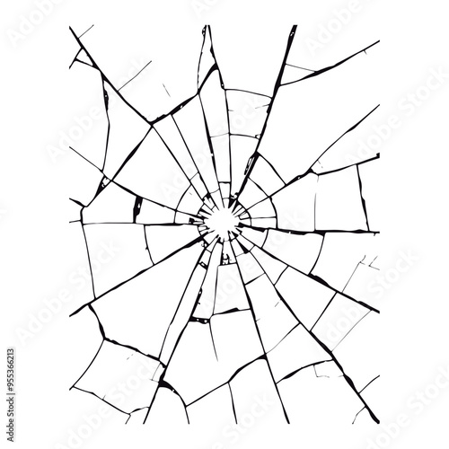 Texture like shattered glass on the surface. Draw the appearance of broken or smashed glass. Isolated vector drawing on a white background 
