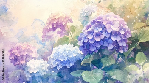 Wallpaper Mural Watercolor illustration of hydrangea flowers in a garden Torontodigital.ca