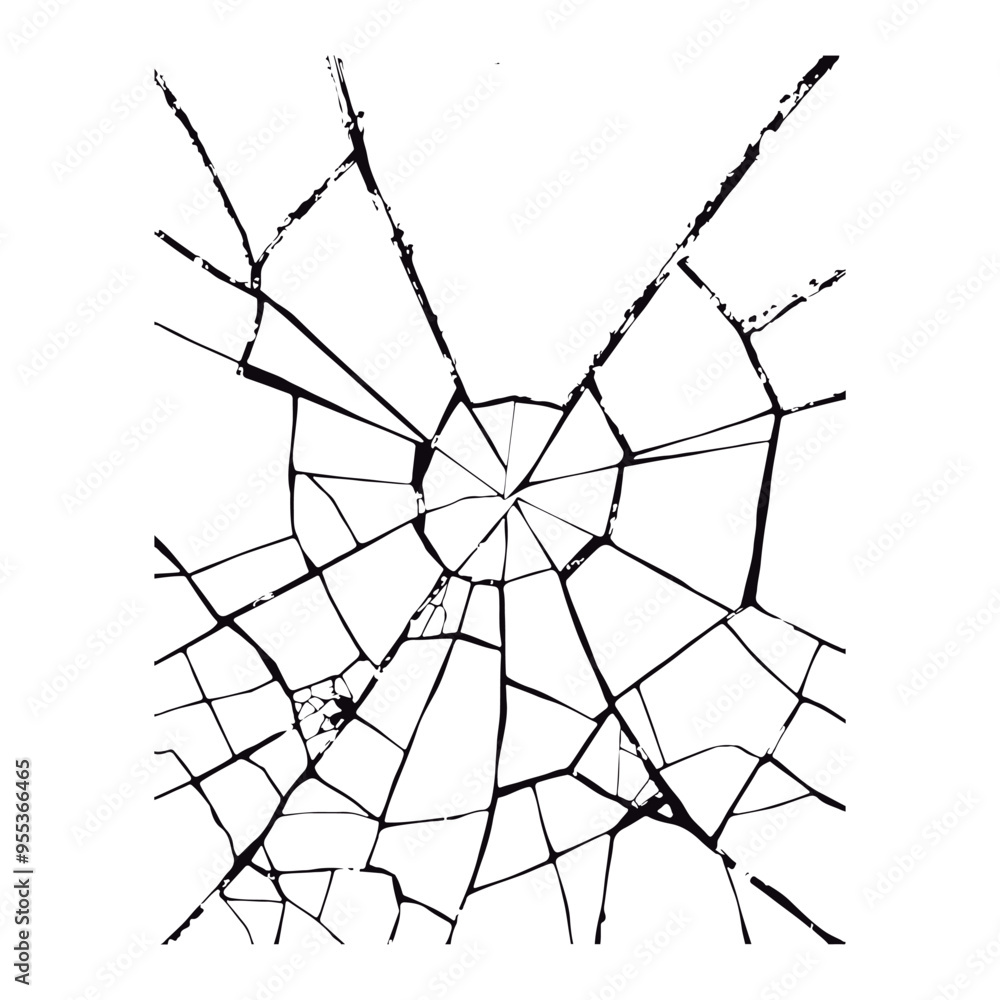 Obraz premium Texture like shattered glass on the surface. Draw the appearance of broken or smashed glass. Isolated vector drawing on a white background 