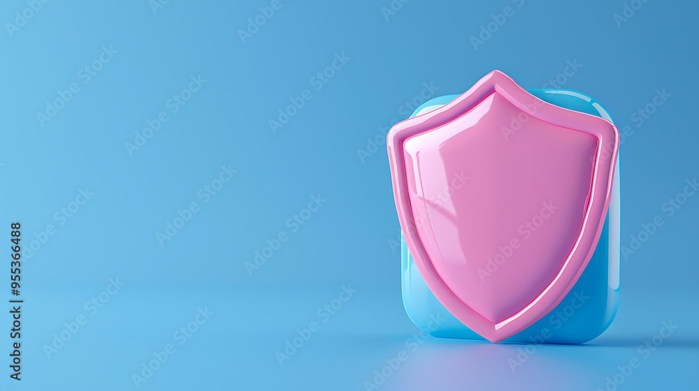 3D shield icon with a pink shield on a blue background. Symbol of security, protection, and safety in vibrant colors. 3D shield icon with a pink shield on a blue background. Symbol of security, protection, and safety in vibrant colors.