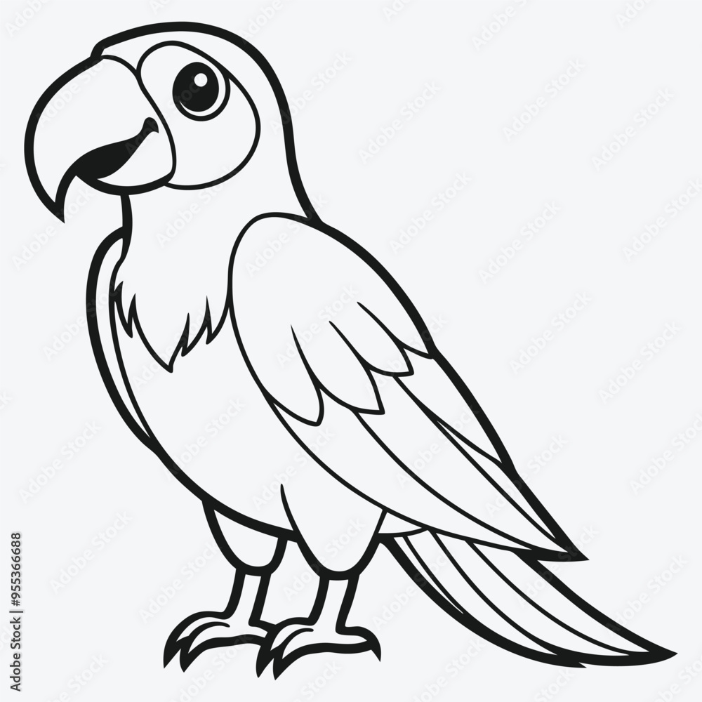 Fototapeta premium Elegant Blue Macaw Bird Standing , Detailed Line Art Illustration