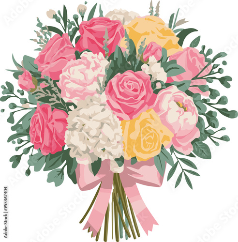 vector illustration showcases a stunning wedding bouquet with a white background 