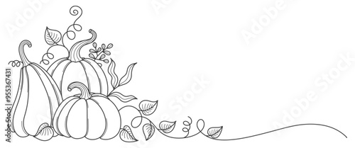 Pumpkin line art doodle vector illustration