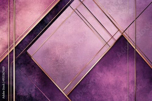 Line art illustration of metallic geometric art deco frames featuring jewel tones of purple and rose gold photo