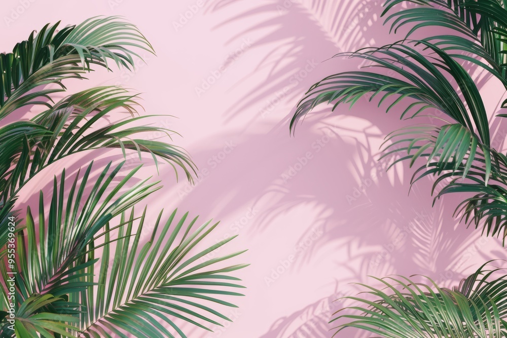Flat lay frame with palm green leaves on pink background with copy space. desktop wallpaper with palm leaves. backdrop or green leafy tropical forest patterns for design elements. Flat lay frame with palm green leaves on pink background with copy space. desktop wallpaper with palm leaves. backdrop or green leafy tropical forest patterns for design elements.