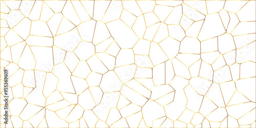 Golden gradient lines stroke abstract white crystalized broken glass background. Voronoi diagram background. abstract desktop texture design digital art wallpaper, vector illustration.	