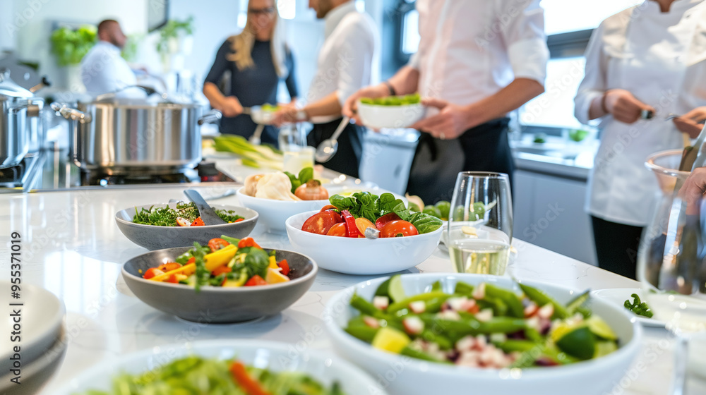 a lively group cooking class tasting their creations