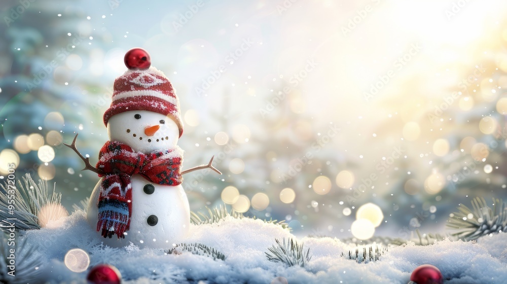 Card with a snowman christmas landscape Card with a snowman christmas landscape