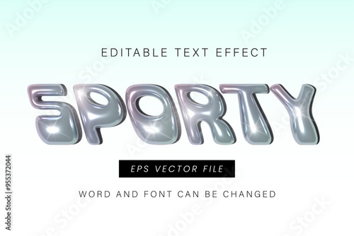 Sporty glossy chrome inflated editable vector text effect