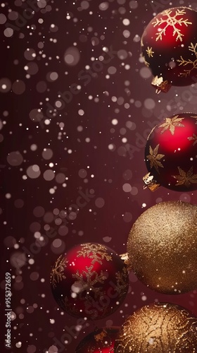 Beautiful red and gold christmas balls background with copy space