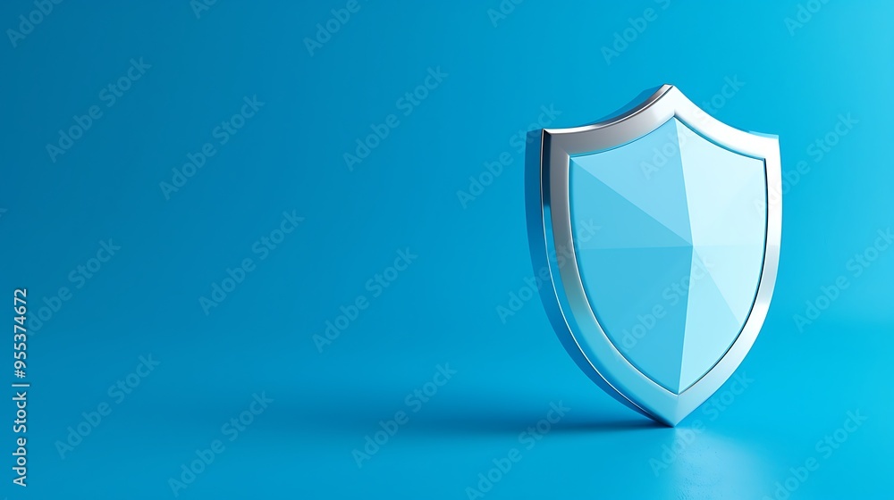 A sleek blue shield symbolizing protection and security on a vibrant light blue background. Concept of safety, defense, and digital security. A sleek blue shield symbolizing protection and security on a vibrant light blue background. Concept of safety, defense, and digital security.