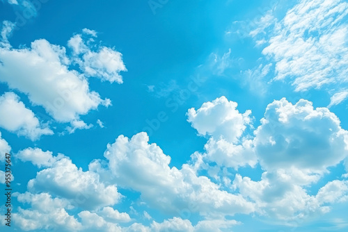 Beautiful blue sky with soft white clouds for abstract background.