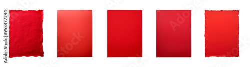 Set of red paper with various surface textures to pick from. Transparent background PNG. Cutout collection of A4 sheets of a paper.