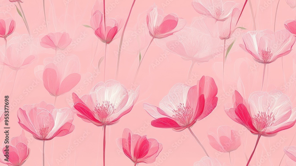 Delicate pink astrantia in continuous line style, vector Delicate pink astrantia in continuous line style, vector