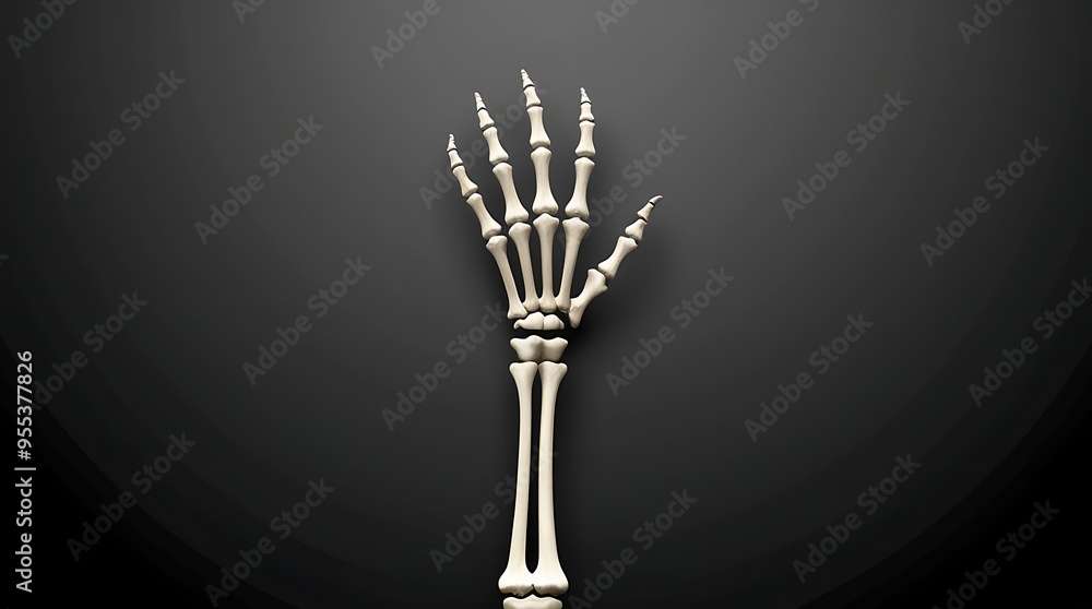 Human forearm and hand bones shown in detailed anatomical pose, suitable for medical illustrations, educational materials, and scientific presentations. Human forearm and hand bones shown in detailed anatomical pose, suitable for medical illustrations, educational materials, and scientific presentations.