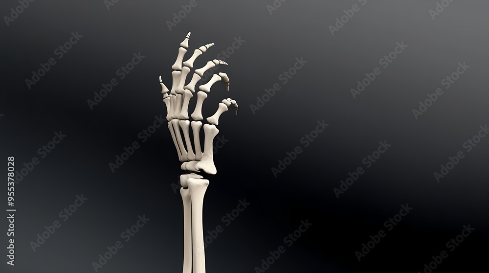 Human forearm and hand bones shown in detailed anatomical pose, suitable for medical illustrations, educational materials, and scientific presentations. Human forearm and hand bones shown in detailed anatomical pose, suitable for medical illustrations, educational materials, and scientific presentations.