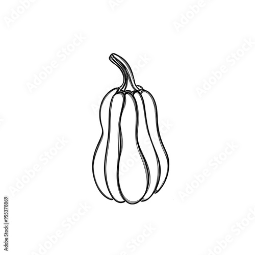 Line Art Free Hand Drawn Pumpkin Sticker. Autumn Pumpkin Stickers