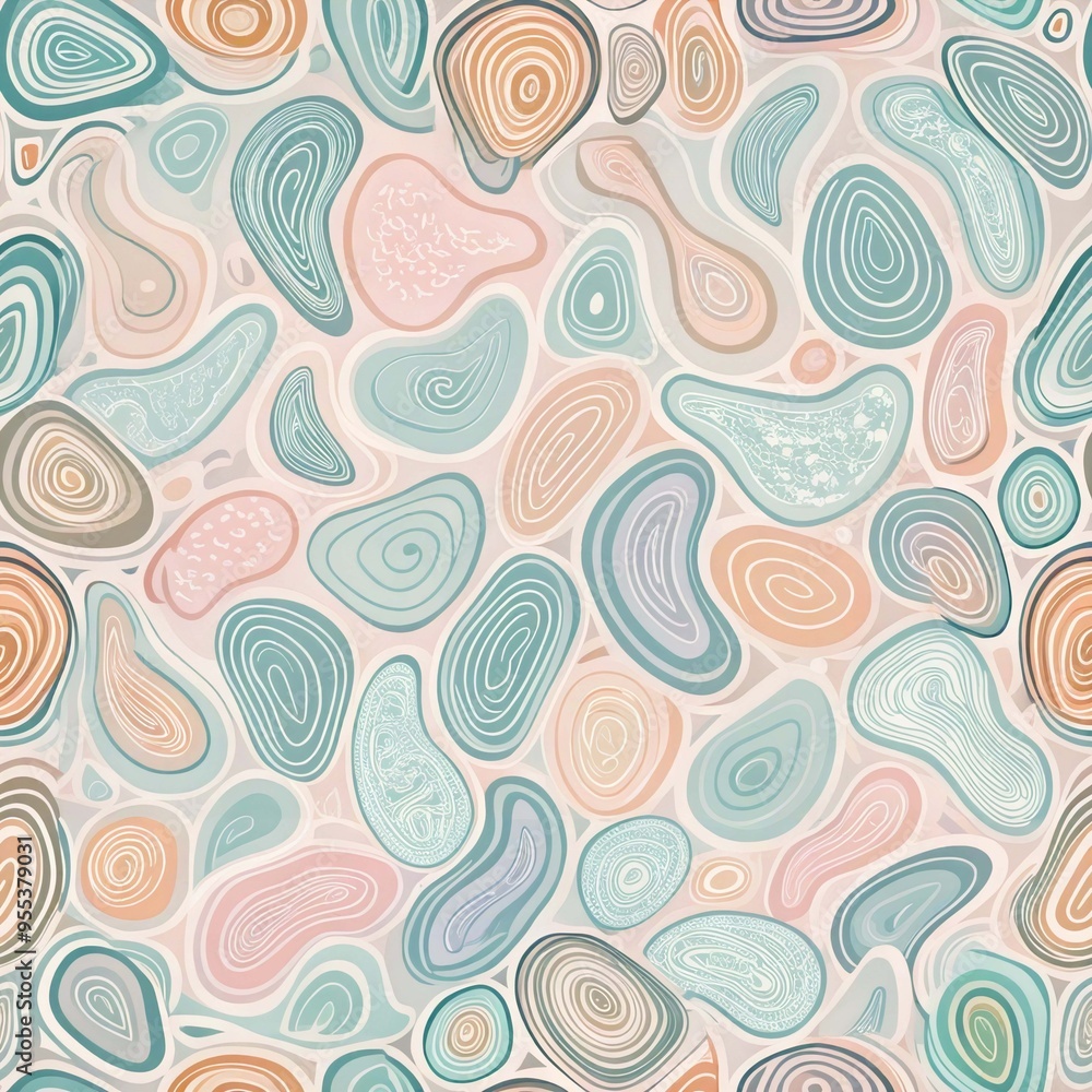 Organic pattern with overlapping pastel forms, creating a harmonious and serene design. Perfect for eco-friendly products, backgrounds, and home decor. Organic pattern with overlapping pastel forms, creating a harmonious and serene design. Perfect for eco-friendly products, backgrounds, and home decor.