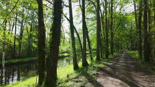 Riding Along a Tree Lined Canal in France in Summer photo