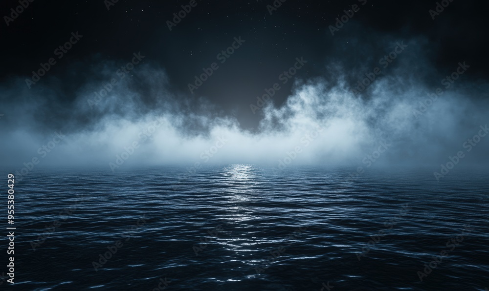 Dark background with fog and smoke, night sky, ocean floor, flat ground, backdrop for product display presentation, dark gray background Dark background with fog and smoke, night sky, ocean floor, flat ground, backdrop for product display presentation, dark gray background